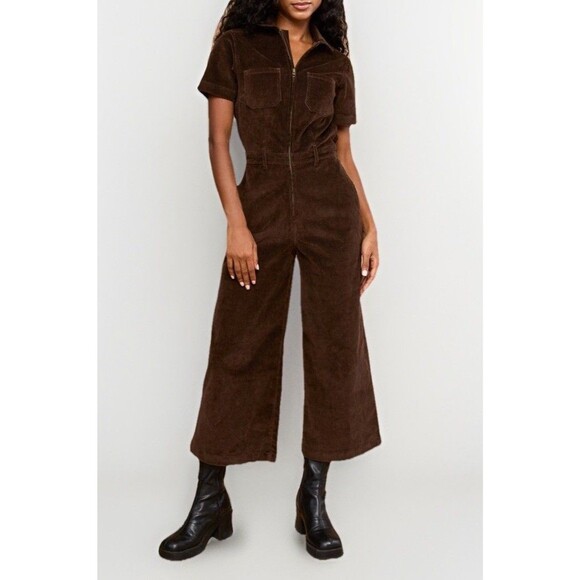 Mixed by Nasrin Pants - Mixed by Nasrin Quincy Jumpsuit Coffee Corduroy Brown Stretch Minimalist Sz S